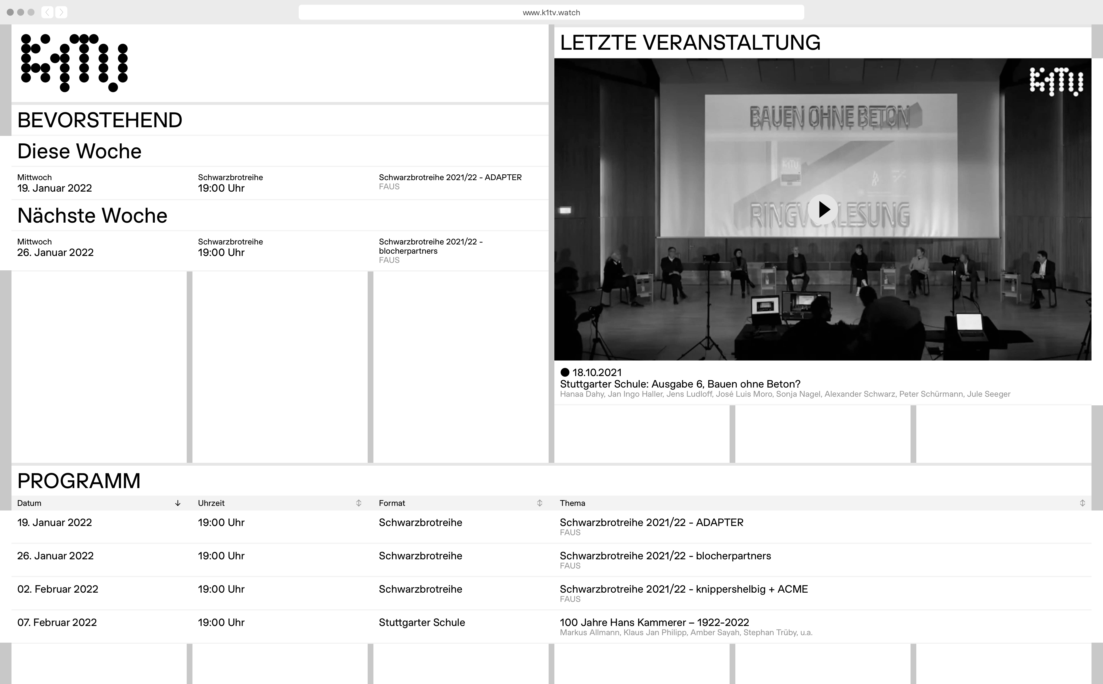 Universität Stuttgart, K1TV, Webseite